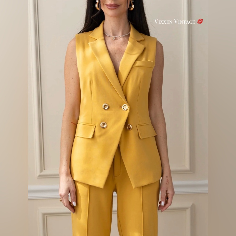 CARE TUCKER DOUBLE BREASTED 'VANESSA INTERLOCK VEST' IN CANARY